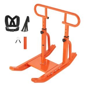 Weight Sled, Steel Power Sled, Fitness Training Sleds for Athletic Exercise Speed Improvement, Workout Equipment with Adjustable Height Handle, Compatible with 1/2 in Weight Plates, Orange