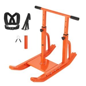 Weight Sled, Steel Power Sled, Fitness Training Sleds for Athletic Exercise Speed Improvement, Workout Equipment with Adjustable Height Handle, Compatible with 1/2 in Weight Plates, Orange
