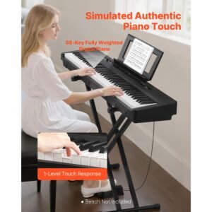 weighted digital piano, 88 keys fully weighted, electric piano dual keyboard & speakers with x stand, sustain pedal, recording function, 280 tones, wireless connection, for beginners, black