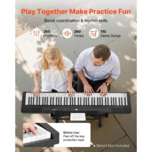 weighted digital piano, 88 keys fully weighted, electric piano dual keyboard & speakers with x stand, sustain pedal, recording function, 280 tones, wireless connection, for beginners, black