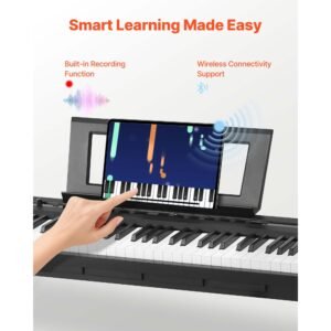 weighted digital piano, 88 keys fully weighted, electric piano dual keyboard & speakers with x stand, sustain pedal, recording function, 280 tones, wireless connection, for beginners, black