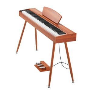 Weighted Digital Piano, 88 Keys Fully Weighted, Electric Piano Keyboard with Sheet Music Stand, Triple Pedal, Power Adapter, 280 Tones, Support Wireless Connection, for Beginners, Wood Color
