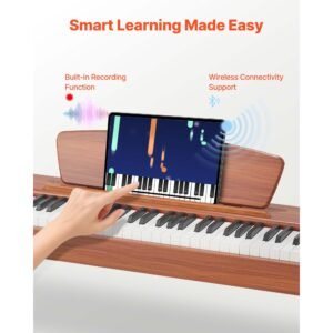 weighted digital piano, 88 keys fully weighted, electric piano keyboard with sheet music stand, triple pedal, power adapter, 280 tones, support wireless connection, for beginners, wood color