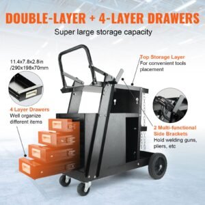 welding cart 2 tier 4 drawers welder cart with 265 lbs weight capacity 360 swivel wheels tank storage safety chains heavy duty rolling mig welder cart for mig welder and plasma cutter 3.jpg