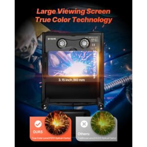 welding helmet auto darkening true color, 3.94" x 3.15" welding hood solar powered, welder mask with 4 arc sensors, wide shade 4/5 9/9 13 for tig mig arc weld cut grinding metis series