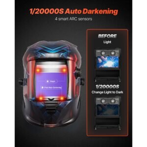 welding helmet auto darkening true color, 3.94" x 3.15" welding hood solar powered, welder mask with 4 arc sensors, wide shade 4/5 9/9 13 for tig mig arc weld cut grinding metis series