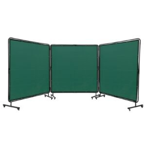 Welding Screen with Frame, 6' x 6' 3 Panel Welding Curtain Screens, Flame-Resistant Vinyl Welding Protection Screen on 12 Swivel Wheels (6 Lockable), Moveable & Professional for Workshop, Green