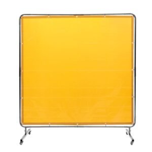 Welding Screen with Frame, 6' x 6' Welding Curtain Screen, Flame-Resistant Vinyl Welding Protection Screen on 4 Swivel Wheel (2 Lockable), Moveable & Professional for Workshop/Industrial, Yellow