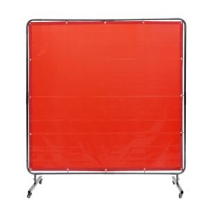 Welding Screen with Frame, 6' x 6' Welding Curtain Screen, Flame-Resistant Vinyl Welding Protection Screen on 4 Swivel Wheels (2 Lockable), Moveable & Professional for Workshop/Industrial, Red