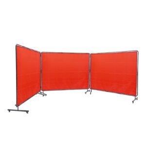 Welding Screen with Frame, 6' x 8' 3 Panel Welding Curtain Screens, Flame-Resistant Vinyl Welding Protection Screen on 12 Swivel Wheels (6 Lockable), Moveable & Professional for Workshop, Red