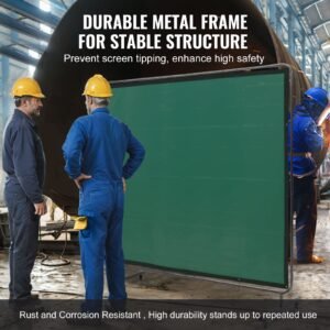 welding screen with frame 6 x 8 welding curtain screen flame resistant vinyl welding protection screen on 4 swivel wheels 2 lockable moveable professional for workshopindustrial green 2.jpg