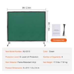 welding screen with frame 6 x 8 welding curtain screen flame resistant vinyl welding protection screen on 4 swivel wheels 2 lockable moveable professional for workshopindustrial green 3.jpg