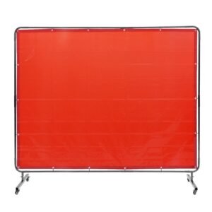 Welding Screen with Frame, 6' x 8' Welding Curtain Screen, Flame-Resistant Vinyl Welding Protection Screen on 4 Swivel Wheels (2 Lockable), Moveable & Professional for Workshop/Industrial, Red