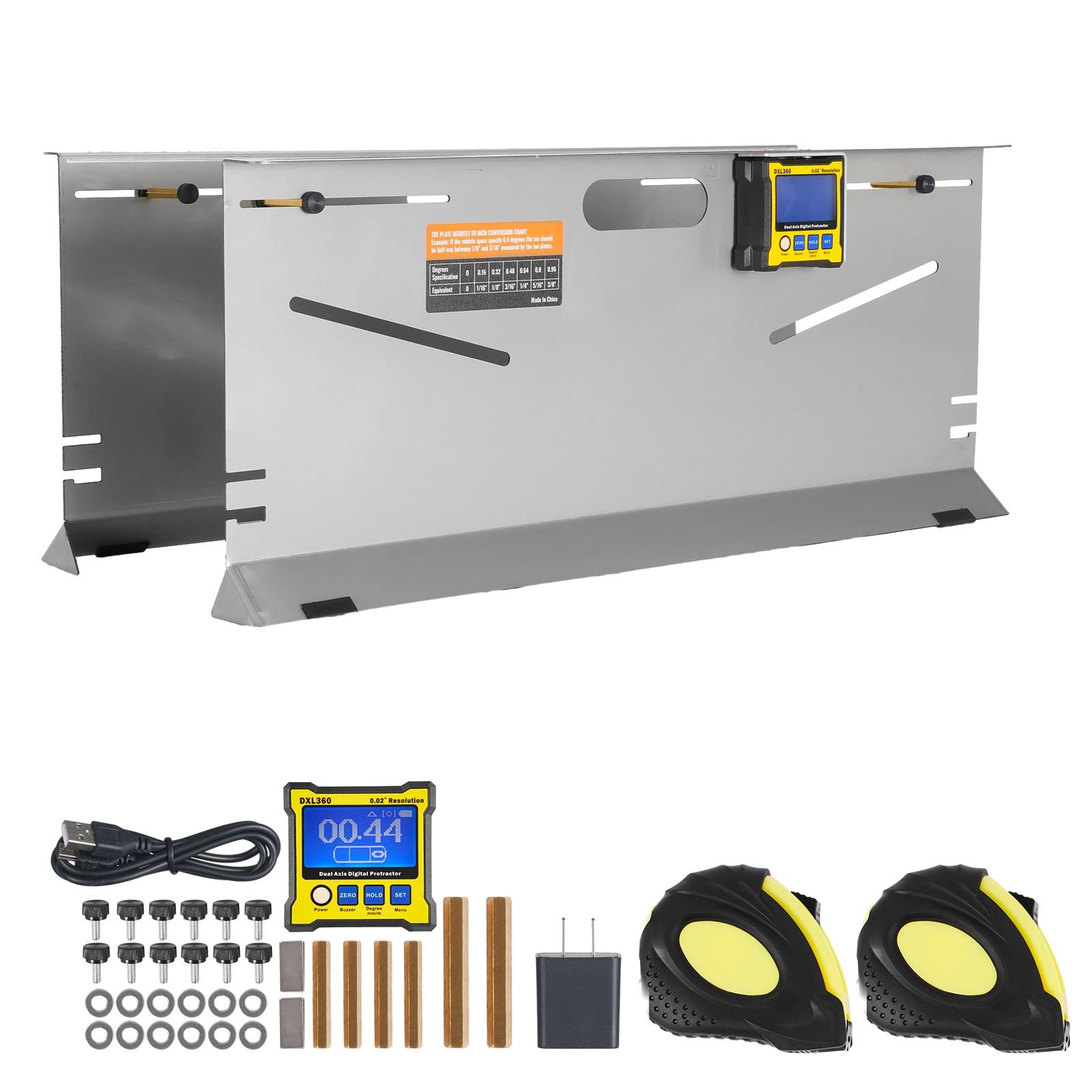 wheel alignment tool 2 pack toe plates cambercastertoe gauge 01 accuracy stainless steel tool plate magnetic slots and 6 alignment rods includes 2 measuring tapes conversion chart.jpg