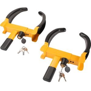 Wheel Lock, 2 Packs Universal Wheel Clamp Lock, Adjustable Anti Theft Trailer Lock Wheel Clamp, Heavy-duty Steel Tire Lock for ATV RV SUV Car Golf Cart Boats Motorcycles, with 6 Keys