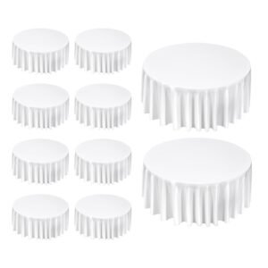 White Round Tablecloths 10 Pack, 132 Inches in Diameter, Stain- & Wrinkle- Resistant, Machine Washable Table Clothes, Polyester Fabric Table Covers for Wedding, Party, Banquet, Formal Events