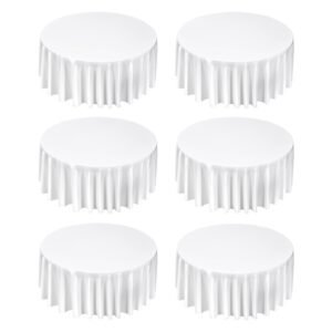 White Round Tablecloths 6 Pack, 132 Inches in Diameter, Stain- & Wrinkle- Resistant, Machine Washable Table Clothes, Polyester Fabric Table Covers for Wedding, Party, Banquet, Formal Events