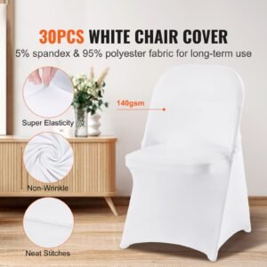 White Stretch Spandex Chair Covers - 30 PCS, Folding Kitchen Chairs Cover, Universal Washable Slipcovers Protector, Removable Chair Seat Covers, for Wedding Party Dining Room Banquet Event