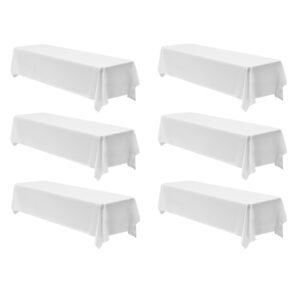 White Tablecloths for Rectangle Tables, 6 Pack, 90 x 132 Inches, Reusable and Machine Washable Table Clothes, Wrinkle-Resistant Polyester Fabric Table Covers for Wedding, Party, Banquet