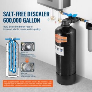 whole house salt free descaler, water filter for city water, 600,000 gallon whole house water descaler for all kinds of plumbing pipes, 1" npt & 3/4" npt, for 2 3 person family