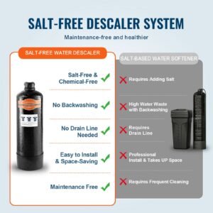 whole house salt free descaler, water filter for city water, 600,000 gallon whole house water descaler for all kinds of plumbing pipes, 1" npt & 3/4" npt, for 2 3 person family