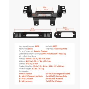 winch mount winch capacity of 907 1633 kg trailer hitch winch mount for select polaris ranger models 2010 2021 3 mounting hole design powder coated steel fit for muddy road rescue 2.jpg