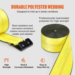 winch straps 4 x 30 6000 lbs load capacity 18000 lbs break strength truck straps with flat hook flatbed tie downs cargo control for trailers farms rescues tree saver yellow 10 pack 2.jpg