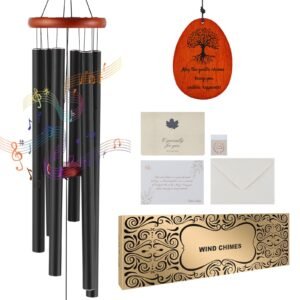 Wind Chimes for Outside, 41 in, Deep Tone Wind Chimes with 6 Tubes, Unique Large Memorial Wind Chimes for Anniversary, Amazing Outdoor Decor for Your Patio, Porch, Garden and Backyard, Black