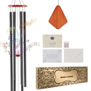Wind Chimes for Outside, 60 in, Deep Tone Wind Chimes with 6 Tubes, Unique Large Memorial Wind Chimes for Anniversary, Amazing Outdoor Decor for Your Patio, Porch, Garden and Backyard, Black
