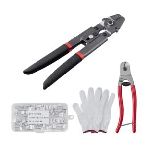 Wire Rope Crimping Tool and Cutter Up To 2.2mm Wire Cable Crimps, 1/64" - 3/32" Crimping Loop Sleeve Kit and 160pcs Aluminum Buckles, Fishing Crimping Tool Wire Rope Thimbles Kit