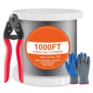 wire rope kit 18 1000 ft 316 stainless steel cable with cutter and gloves 1600 lbs breaking strength 7x7 strands construction marine aircraft grade for handrail stair decking fence outdoors 5.jpg