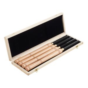 Wood Lathe Turning Tool Set, 4PCS, Lathe Roughing Finishing and Detailing Hollow Tool with Wooden Handle, Diamond Round Square Carbide Inserts, Wooden Box, for Beginners Hobbyists Professionals