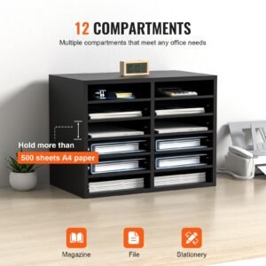 wood literature organizer 12 compartments file sorter with removable shelves mailboxes slot for office home classroom mailrooms organization epa certified black 3.jpg