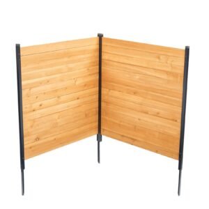 Wood Privacy Fence, 38" W x 42" L, 2 Panel Solid Air Conditioner Fence Screen, Pool Equipment Enclosure with Metal Stakes, Easy DIY Installation, Outdoor Trash Can Hider for Garden Decoration