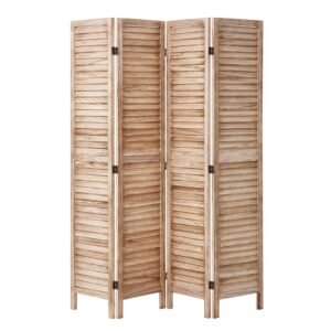 Wood Room Divider, 4 Panel Wood Folding Privacy Screen, 66.9 Inches Tall Indoor Louvered Wooden Partition, Portable Decoration Screen, for Room Separation, Home, Office, Restaurant & Bedroom