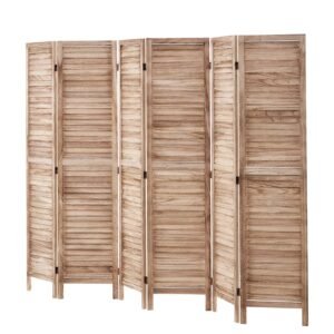 Wood Room Divider, 6 Panel Wood Folding Privacy Screen, 66.9 Inches Tall Indoor Louvered Partition Divider, Portable Decoration Screen, for Room Separation, Home, Office, Restaurant & Bedroom