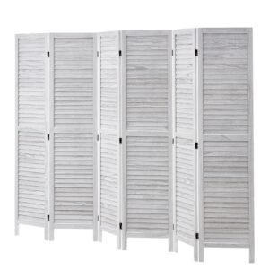 Wood Room Divider, 6 Panel Wood Folding Privacy Screen, 66.9 Inches Tall Indoor Louvered Wooden Partition, Portable Decoration Screen, for Room Separation, Home, Office, Restaurant & Bedroom