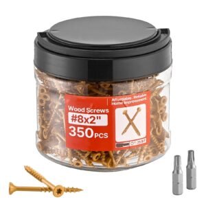 Wood Screws 350 PCS, #8 x 2-Inch Anti-Rust Coated, Exterior Deck Screw Torx/T25 Star Drive, Metal Rust-Resistant Outdoor Decking Screws with 2 Screw Connectors, for Decking Fencing Framing