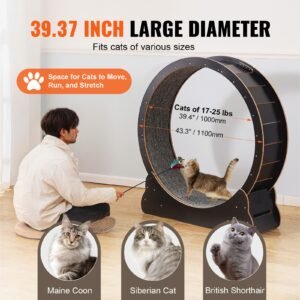 wooden cat exercise wheel 433 large cat treadmill wheel for indoor cats cat running wheel with detachable carpet cat teaser for runningwalkingtraining suitable for most cats black 1.jpg