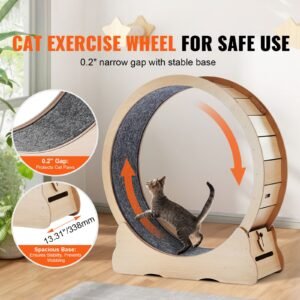 wooden cat exercise wheel 433 large cat treadmill wheel for indoor cats cat running wheel with detachable carpet cat teaser for runningwalkingtraining suitable for most cats yellow 1.jpg