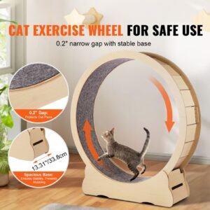 Wooden Cat Exercise Wheel, 52" Large Cat Treadmill Wheel for Indoor Cats, Cat Running Wheel with Detachable Carpet & Cat Teaser for Running/Walking/Training, Suitable for Most Cats