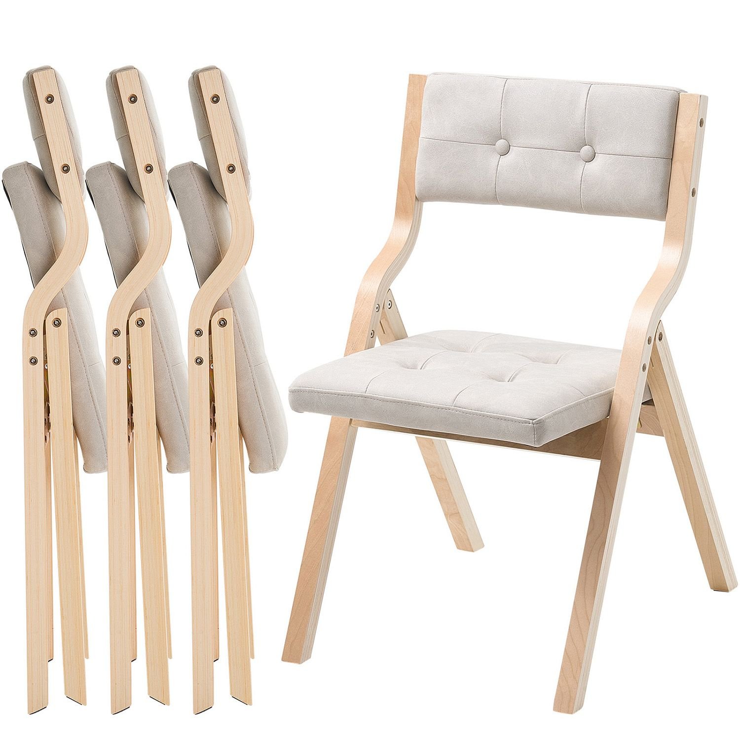 wooden folding chairs with cushion set of 4 portable foldable cushion chair with wooden frame modern padded dining chair for kitchen office wedding party dining room easy assembly beige 23.jpg