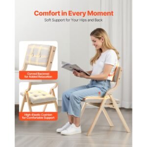 wooden folding chairs with cushion set of 4 portable foldable cushion chair with wooden frame modern padded dining chair for kitchen office wedding party dining room easy assembly beige 25.jpg