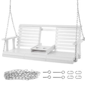 Wooden Porch Swing 5 ft, Patio bench swing for Courtyard & Garden, Upgraded 880 lbs Strong Load Capacity, Heavy Duty Swing Chair Bench with Hanging Chains for Outdoors, White