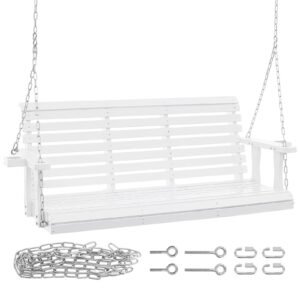 Wooden Porch Swing 5.5 ft, Patio bench swing for Courtyard & Garden, Upgraded 880 lbs Strong Load Capacity, Heavy Duty Swing Chair Bench with Hanging Chains for Outdoors, White