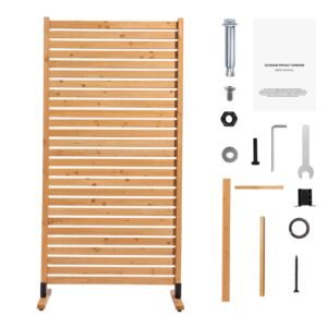 Wooden Privacy Screen, 36" W x 76" H Outdoor Privacy Screen, Freestanding Wood Privacy Panel with Stand, Decorative Patio Privacy Screen, Outdoor Divider for Balcony Patio Lawn Garden