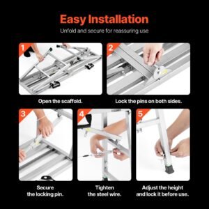 work platform 4 gear adjustable height folding alloy steel step ladder portable scaffolding platform 800 lb load capacity non slip rubber feet drywall painting stool cleaning washing 5.jpg
