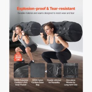 workout sandbag, heavy duty workout power bags with handles, 125 200 lbs adjustable slam bag for fitness strength weight training cross training, home gym exercise, black (unfilled)