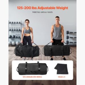 workout sandbag, heavy duty workout power bags with handles, 125 200 lbs adjustable slam bag for fitness strength weight training cross training, home gym exercise, black (unfilled)
