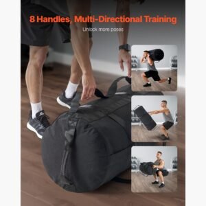 workout sandbag, heavy duty workout power bags with handles, 125 200 lbs adjustable slam bag for fitness strength weight training cross training, home gym exercise, black (unfilled)